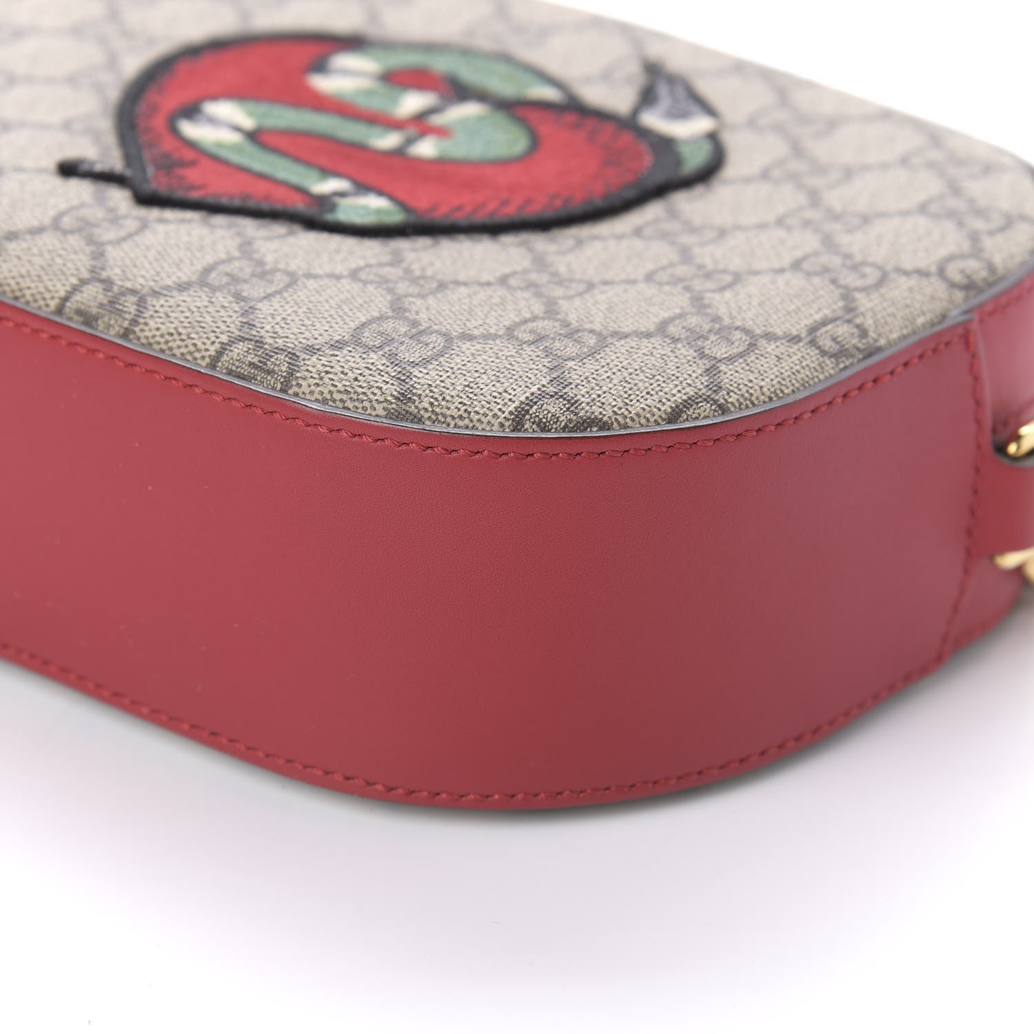 Gucci GG Supreme Monogram Kingsnake Heart Embroidered Mini Chain Shoulder Bag Beige Hibiscus Red 7 of 10