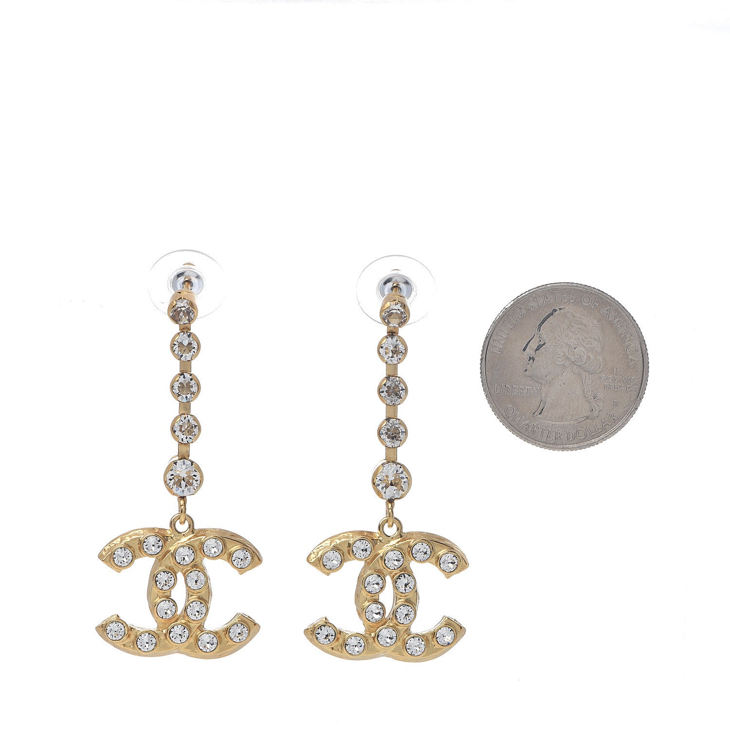 Chanel CC Crystal Drop Earrings Gold 2 of 4