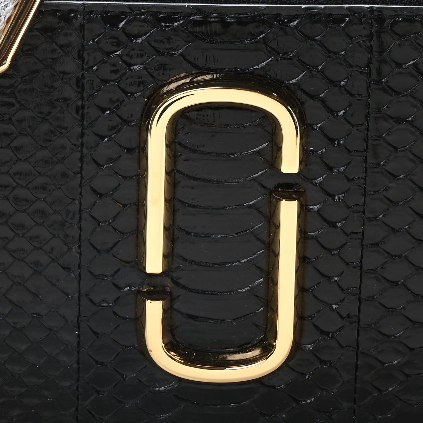 Calfskin Snake Embossed Snapshot Camera Bag Black White Silver