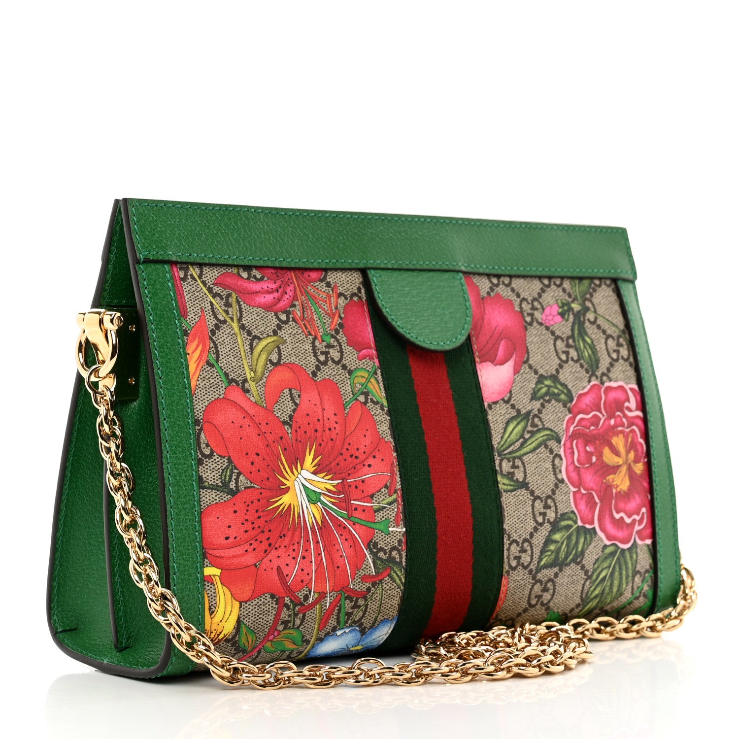 Gucci GG Supreme Monogram Flora Web Small Ophidia Chain Shoulder Bag Green 3 of 9