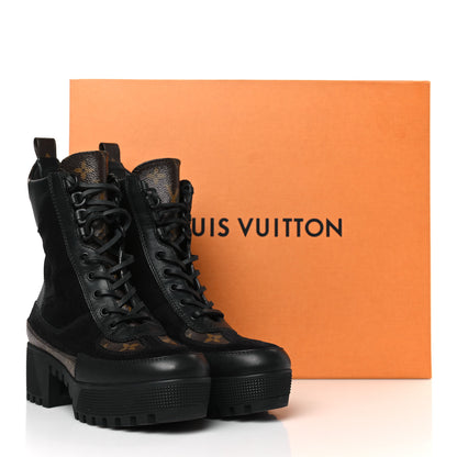 Louis Vuitton Suede Calfskin Monogram Laureate Platform Desert Boots 36 Black 9 of 9