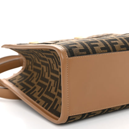 Fendi Fabric Jacquard FF 1974 Logo Small Fendi Sunshine Shopper Tote Tobacco Moro Sand 7 of 10