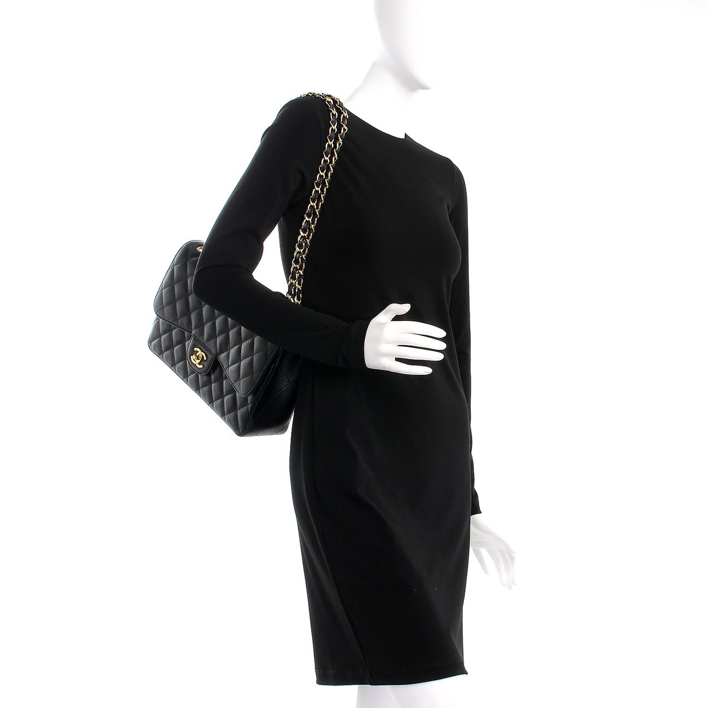 Caviar Quilted Jumbo Double Flap Black