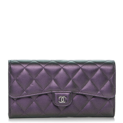 Chanel Iridescent Lambskin Quilted Large Gusset Flap Wallet Purple 1 of 9