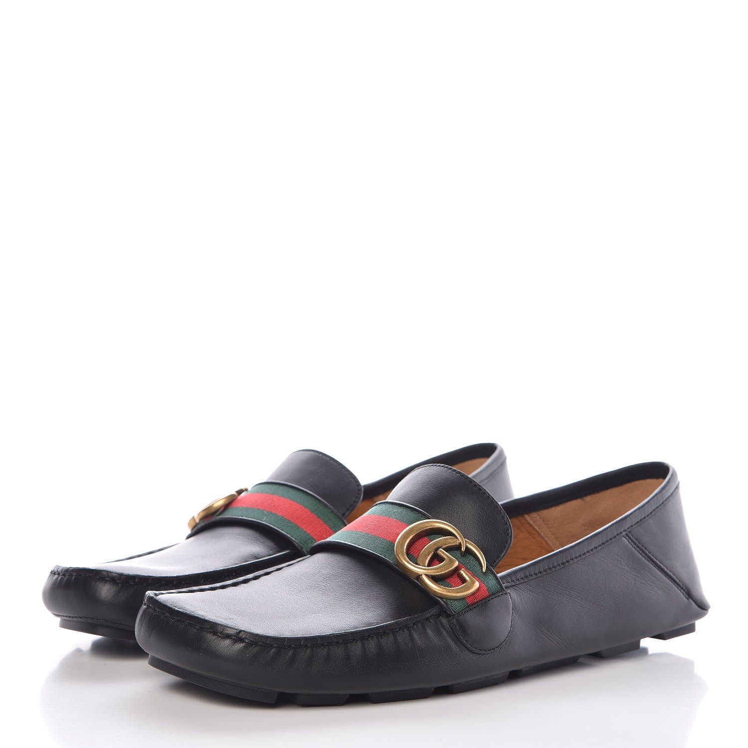 Gucci Velvety Calfskin Web Mens Noel Driver Loafers 8 Black 3 of 9