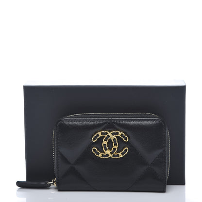 Chanel Lambskin Quilted Chanel 19 Zip Around Coin Purse Wallet Black 10 of 10