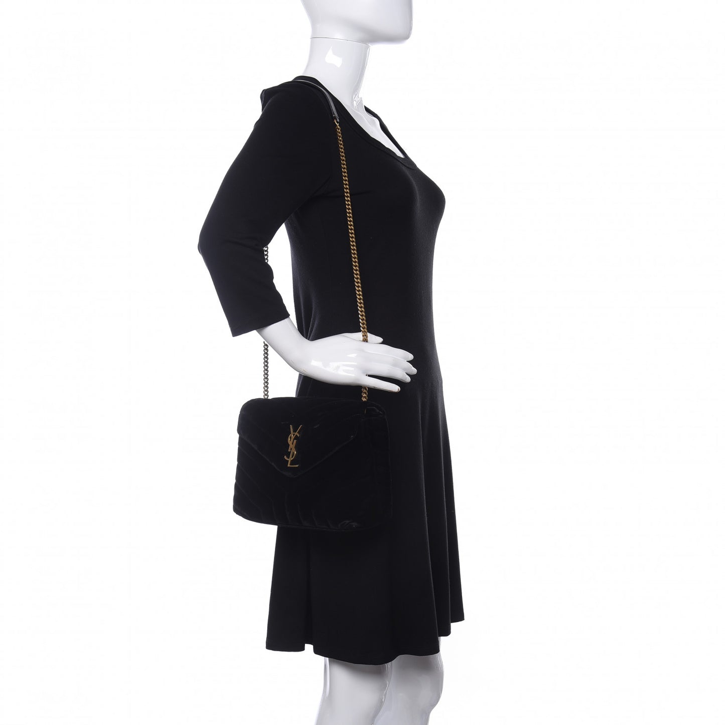 Velvet Y Quilted Monogram Small Loulou Chain Satchel Black