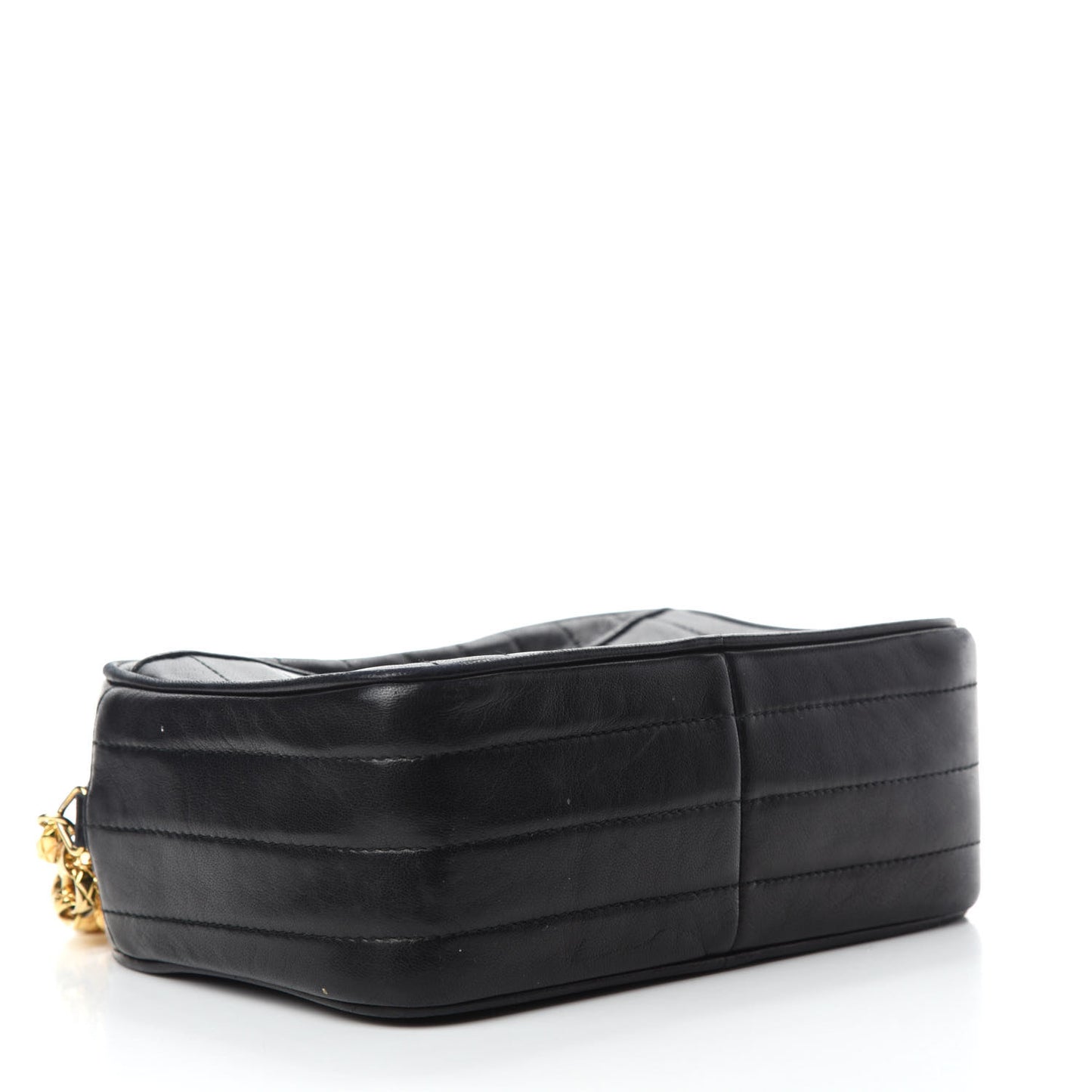 Lambskin Vertical Quilted Tassel Camera Case Black
