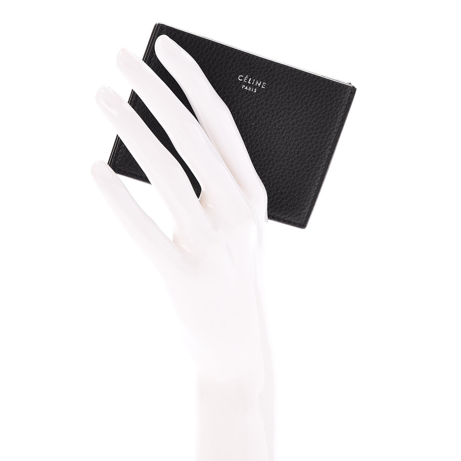 Celine Drummed Calfskin Gusset Card Holder Black 2 of 7
