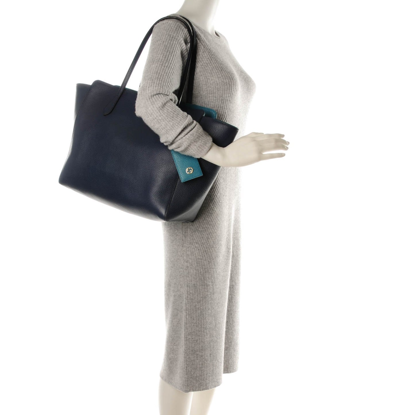 Dollar Calfskin Medium Swing Tote Marine Deep Cobalt