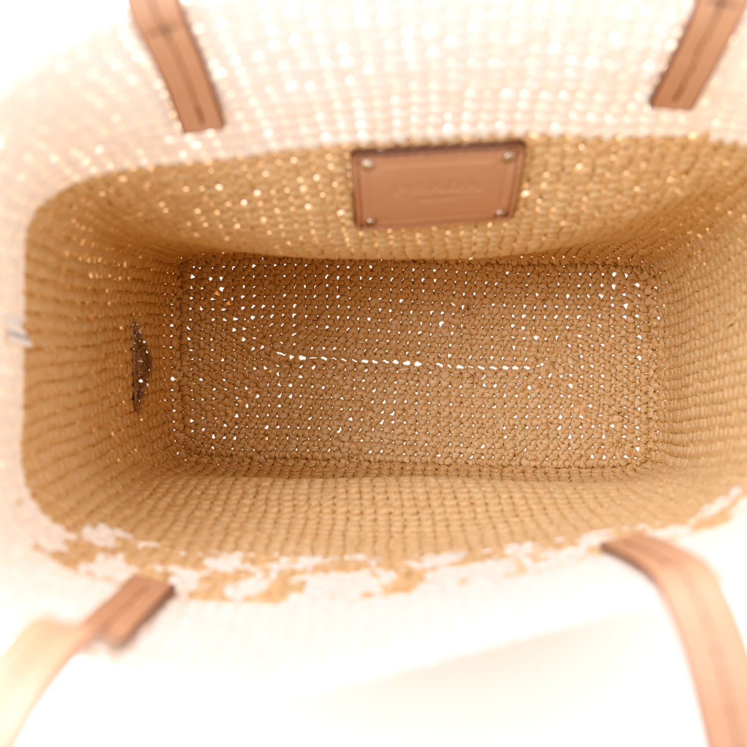 Prada Yarn Raffia Effect Crochet Vitello Logo Small Shopping Tote Naturale White 5 of 11