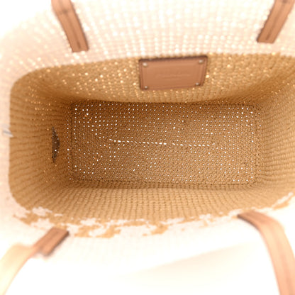 Prada Yarn Raffia Effect Crochet Vitello Logo Small Shopping Tote Naturale White 5 of 11