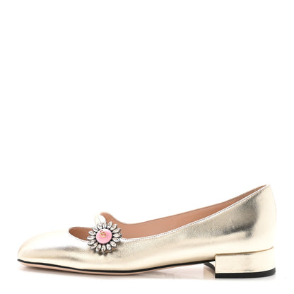 Valentino Garavani Metallic Kidskin Jewel Button Mary Jane Flats 37 Gold Pink 1 of 10