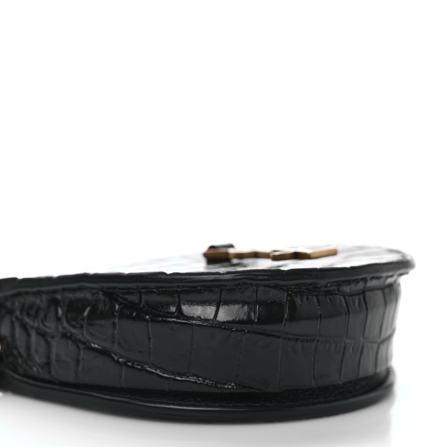 Patent Crocodile Embossed Monogram Baby Kaia Crossbody Bag Black