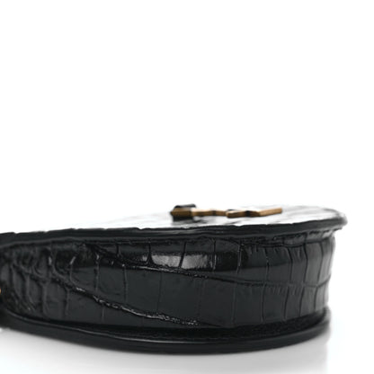 Saint Laurent Patent Crocodile Embossed Monogram Baby Kaia Crossbody Bag Black 7 of 8