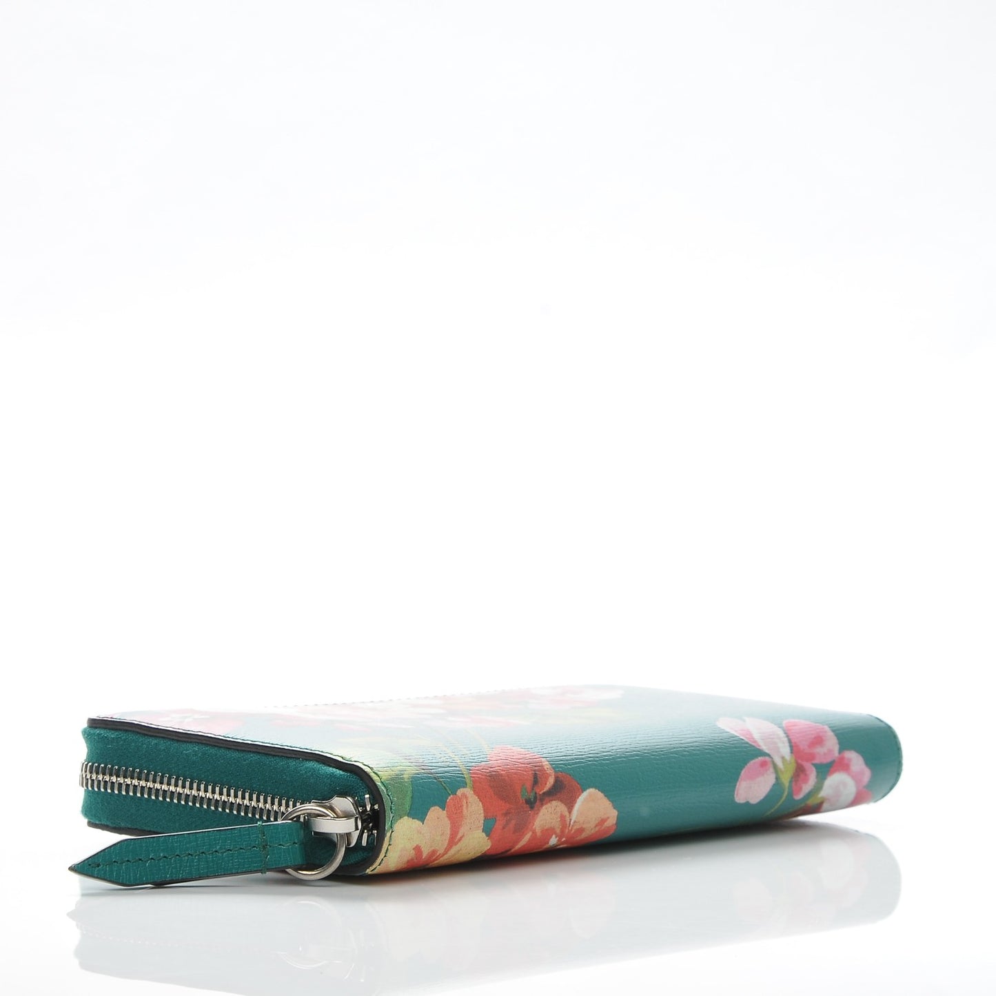 Calfskin Blooms Print Zip Around Wallet Bright Emerald Multicolor