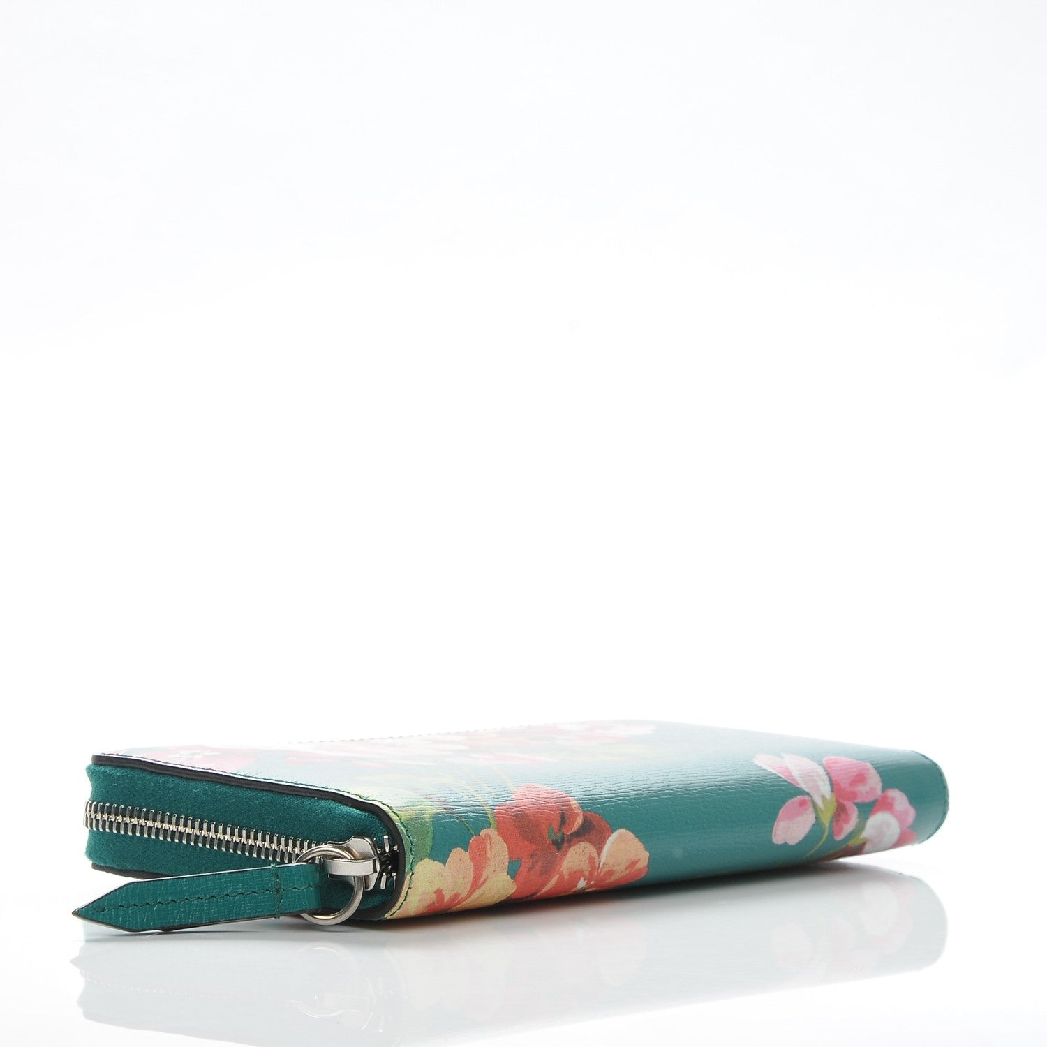 Gucci Calfskin Blooms Print Zip Around Wallet Bright Emerald Multicolor 4 of 6