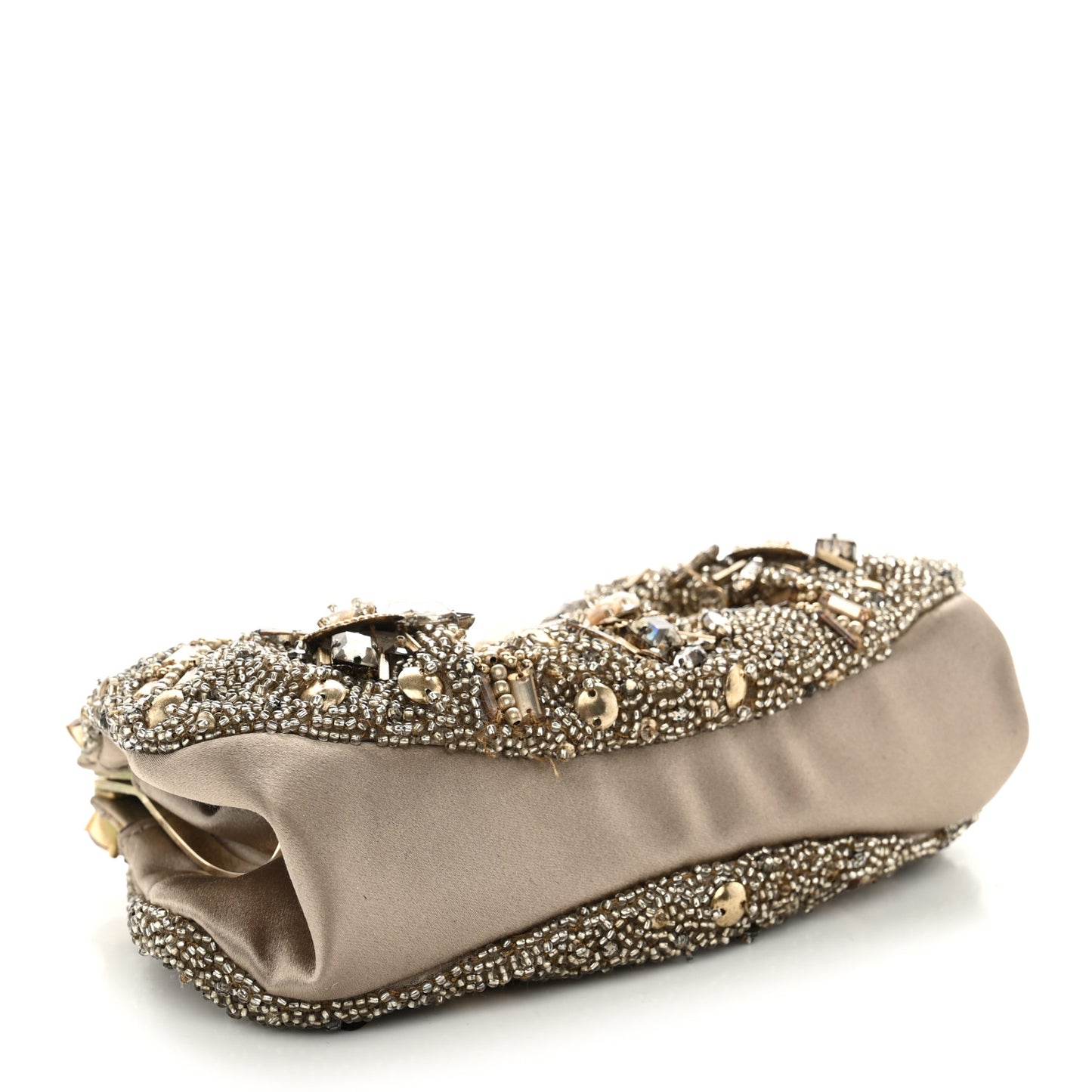 Satin Beaded Crystal Evening Clutch Gold