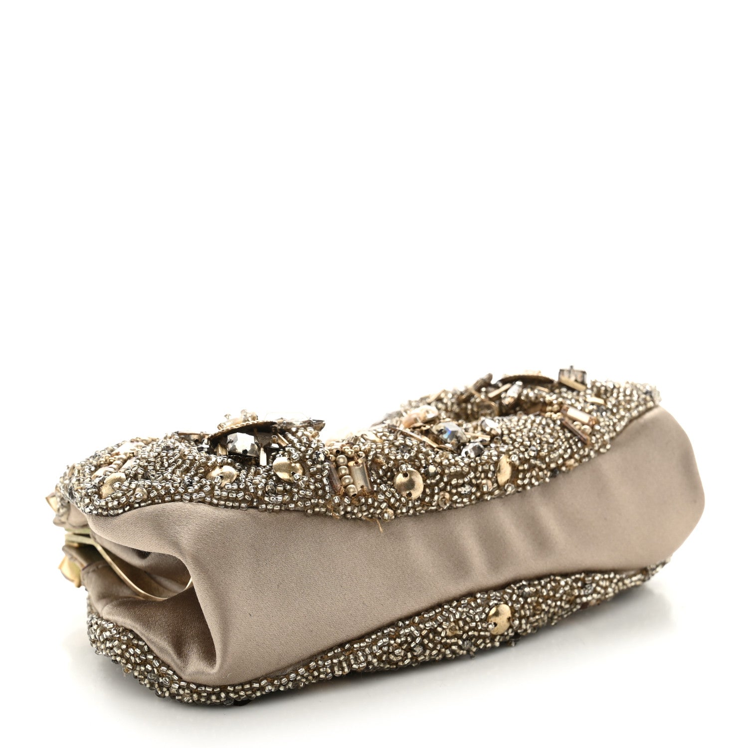 Judith Leiber Satin Beaded Crystal Evening Clutch Gold 4 of 11