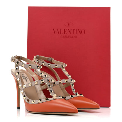 Valentino Garavani Calfskin Nappa Rockstud Ankle Strap 100mm Pumps 38 Orange Poudre 12 of 12