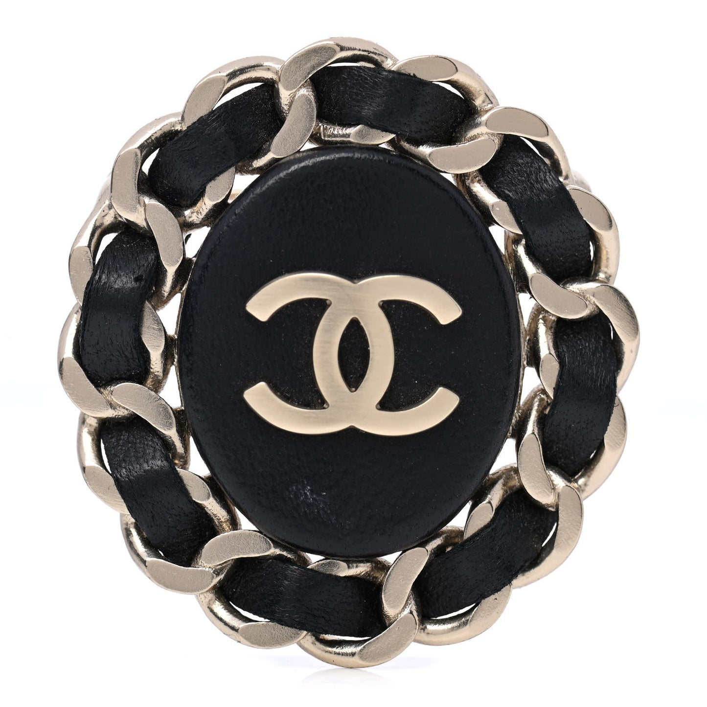 Lambskin Chain CC Brooch Black