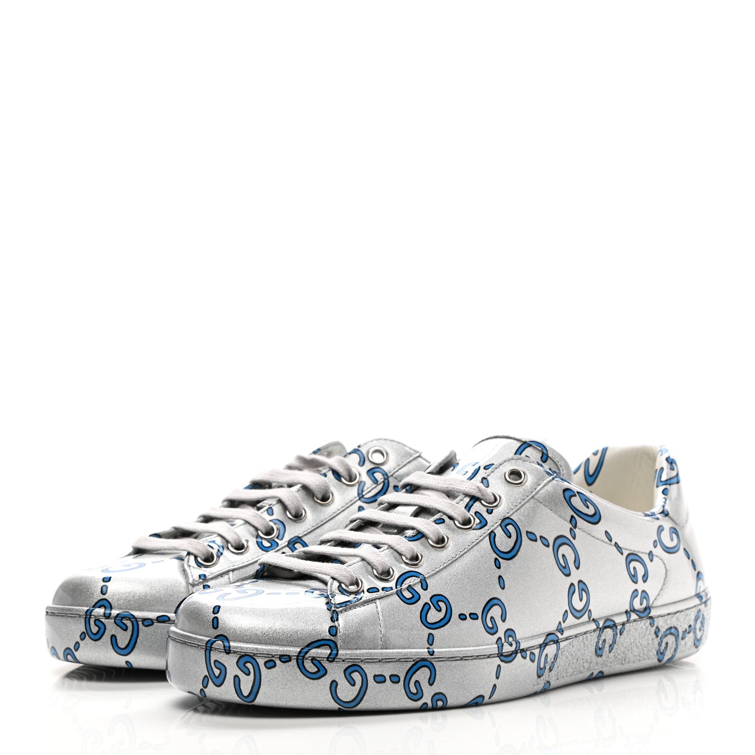 Gucci Miro Rubber Wax GucciGhost Print Mens New Ace Sneakers 7 Silver 3 of 10