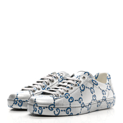 Gucci Miro Rubber Wax GucciGhost Print Mens New Ace Sneakers 7 Silver 3 of 10