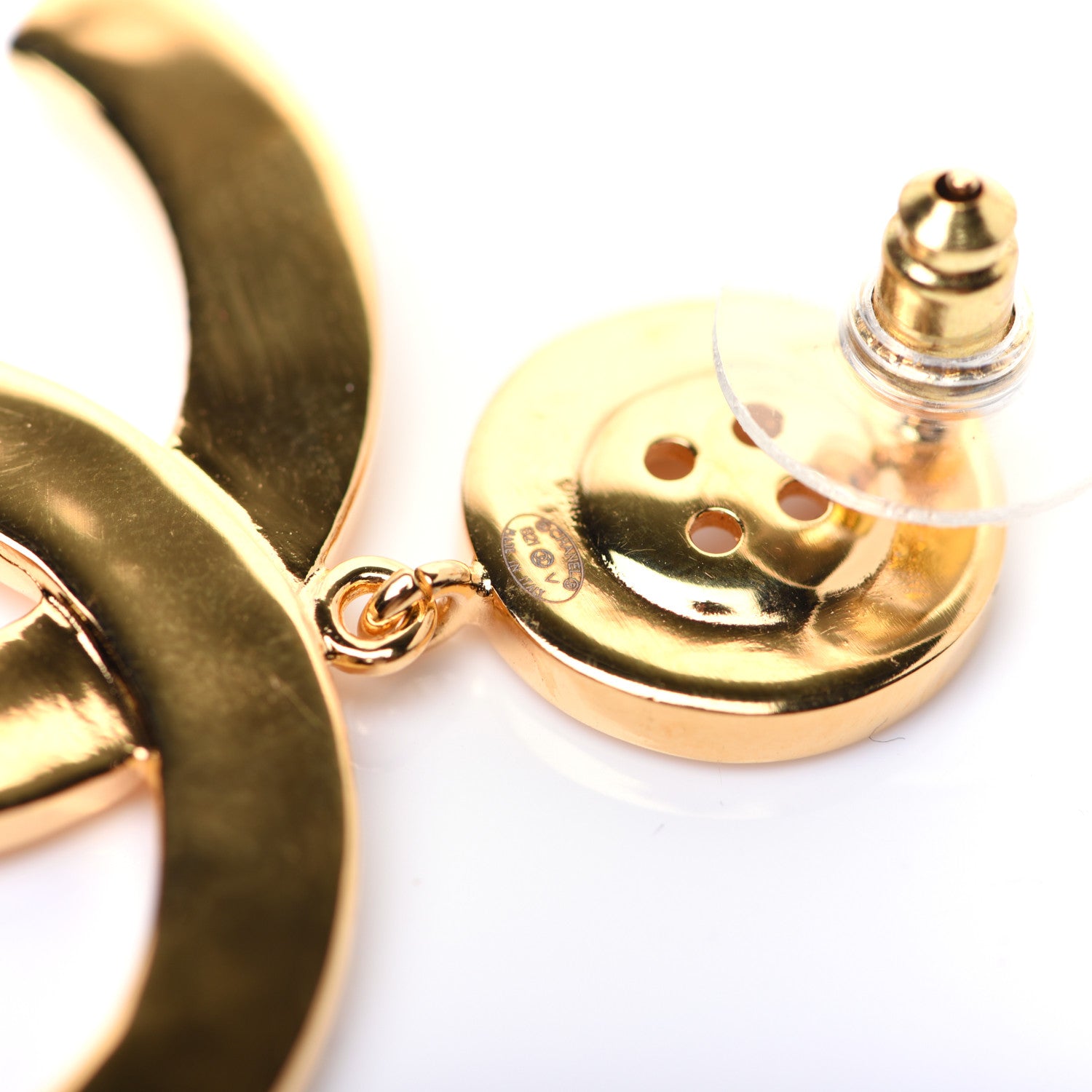 Chanel Metal Large Paris Button Earrings Gold 4 of 7
