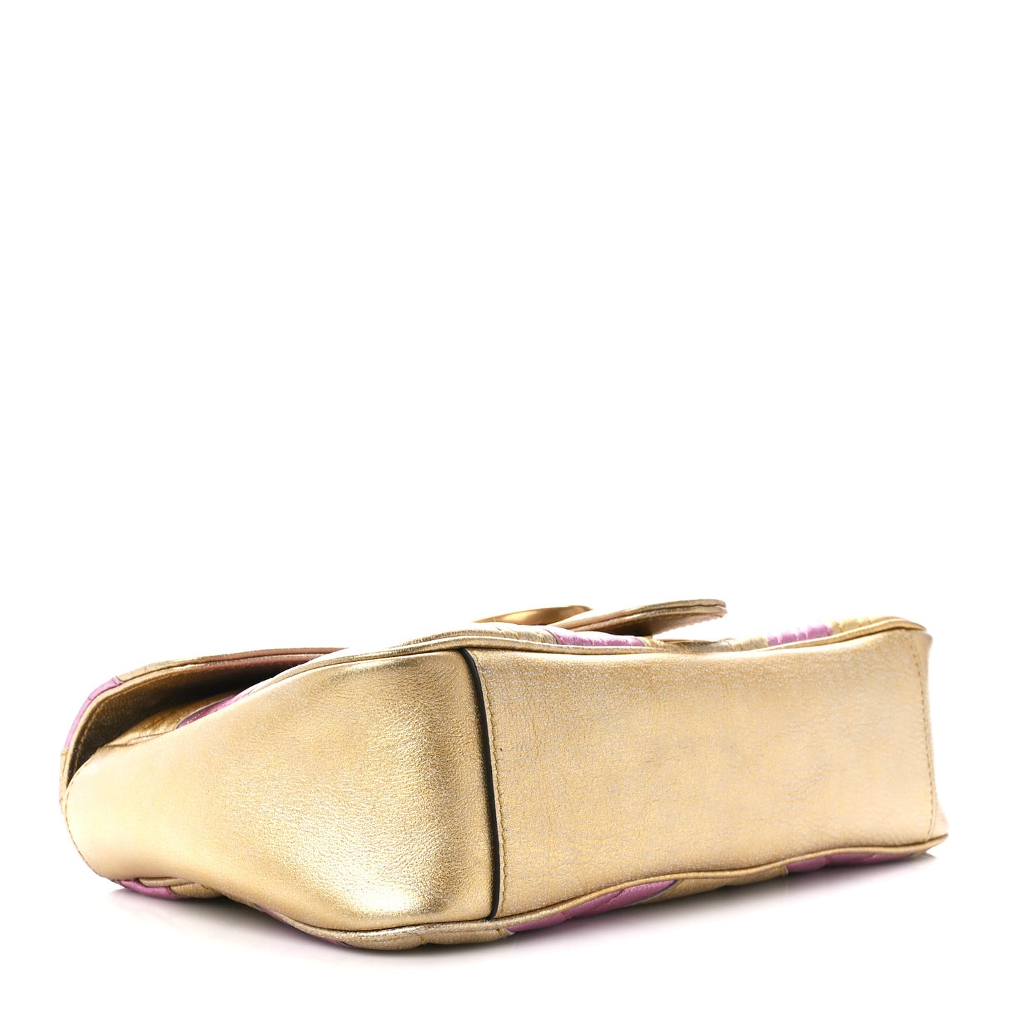 Metallic Calfskin Matelasse Small GG Marmont Shoulder Bag Gold Pink