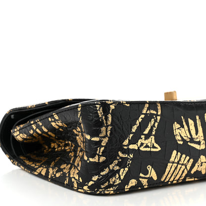 Chanel Calfskin Crocodile Embossed Graffiti 2.55 Cocodile Reissue 225 Flap Black Gold 9 of 11