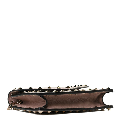 Valentino Garavani Pebbled Calfskin Rockstud Envelope Wallet on Chain Poudre 4 of 14