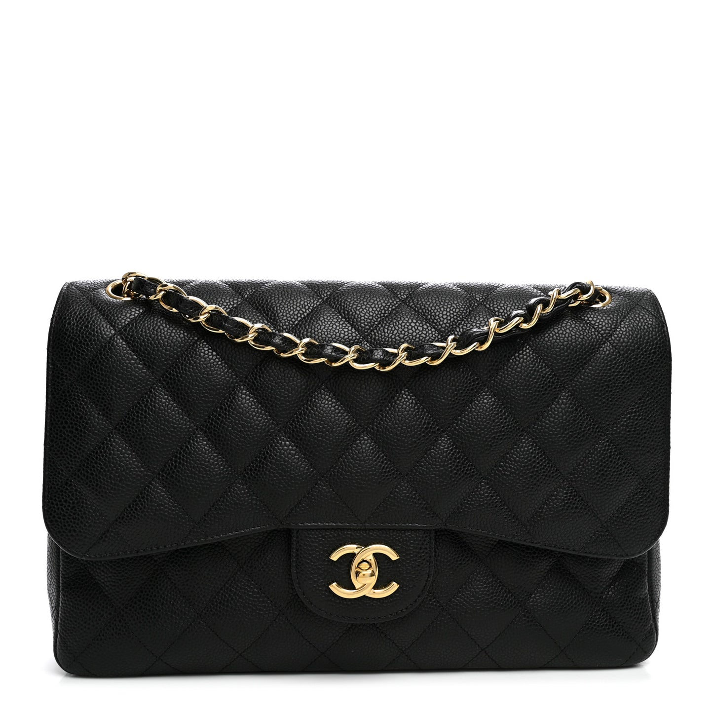 Caviar Quilted Jumbo Double Flap Black