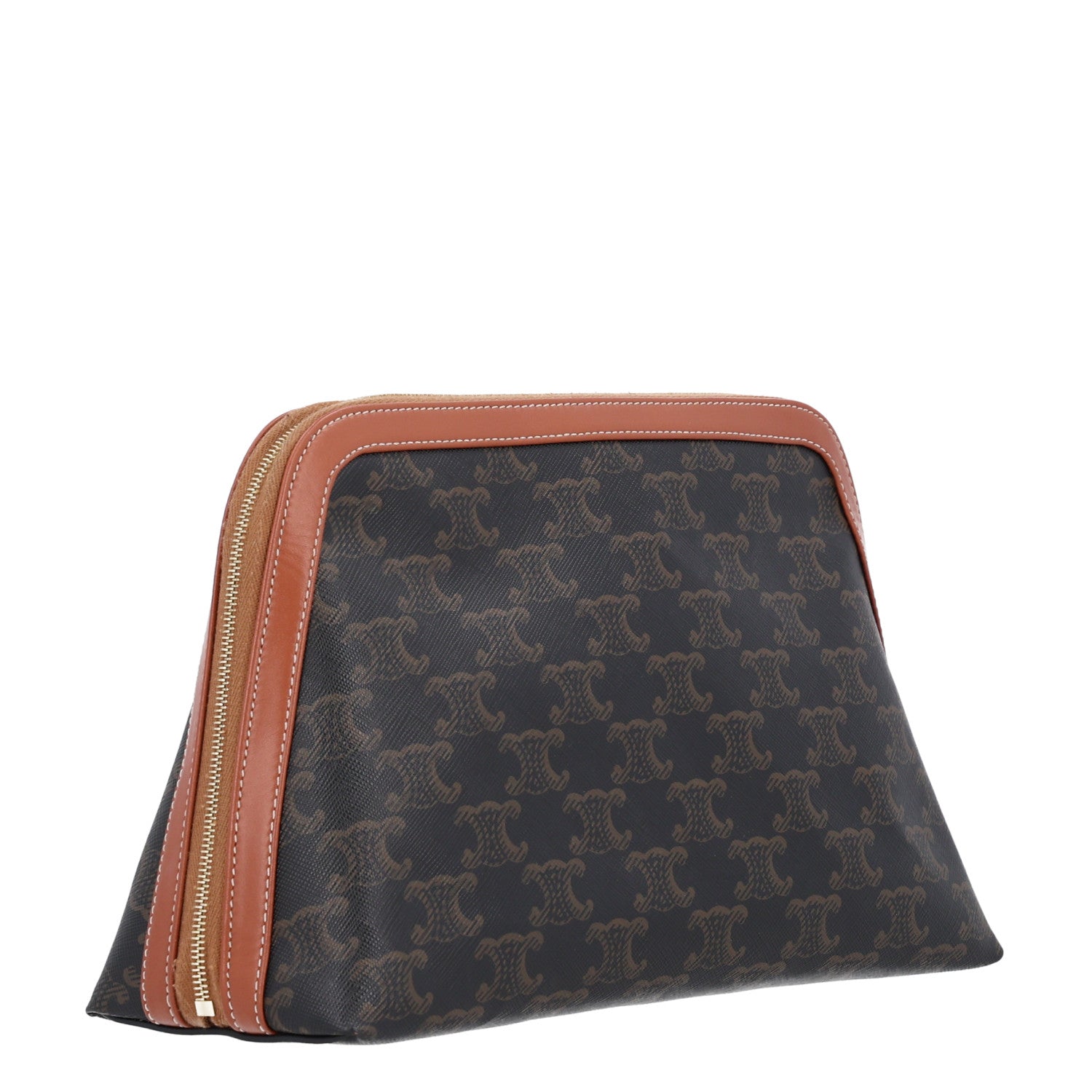 Celine Triomphe Canvas Calfskin Large Cosmetic Pouch Tan 2 of 10