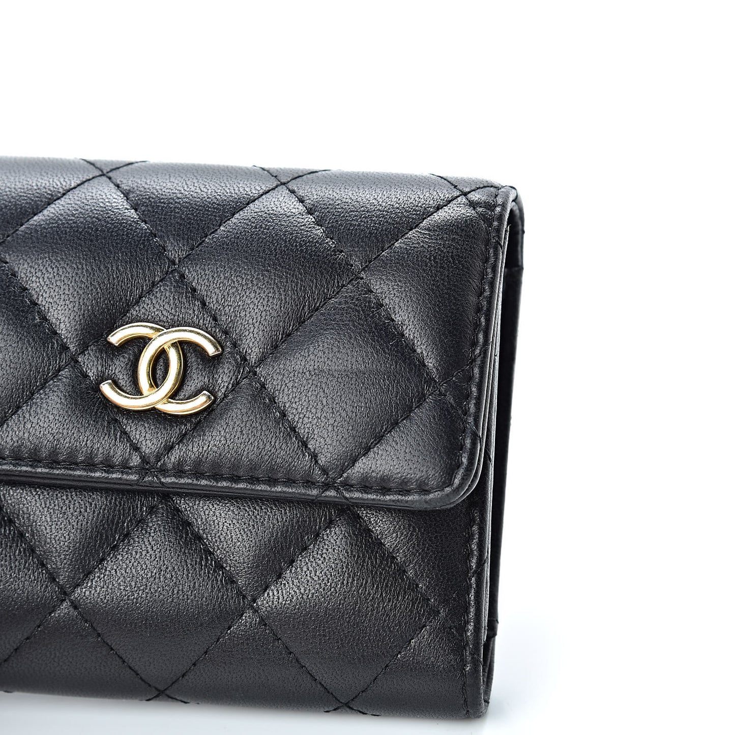Lambskin Quilted Small Compact Wallet Black