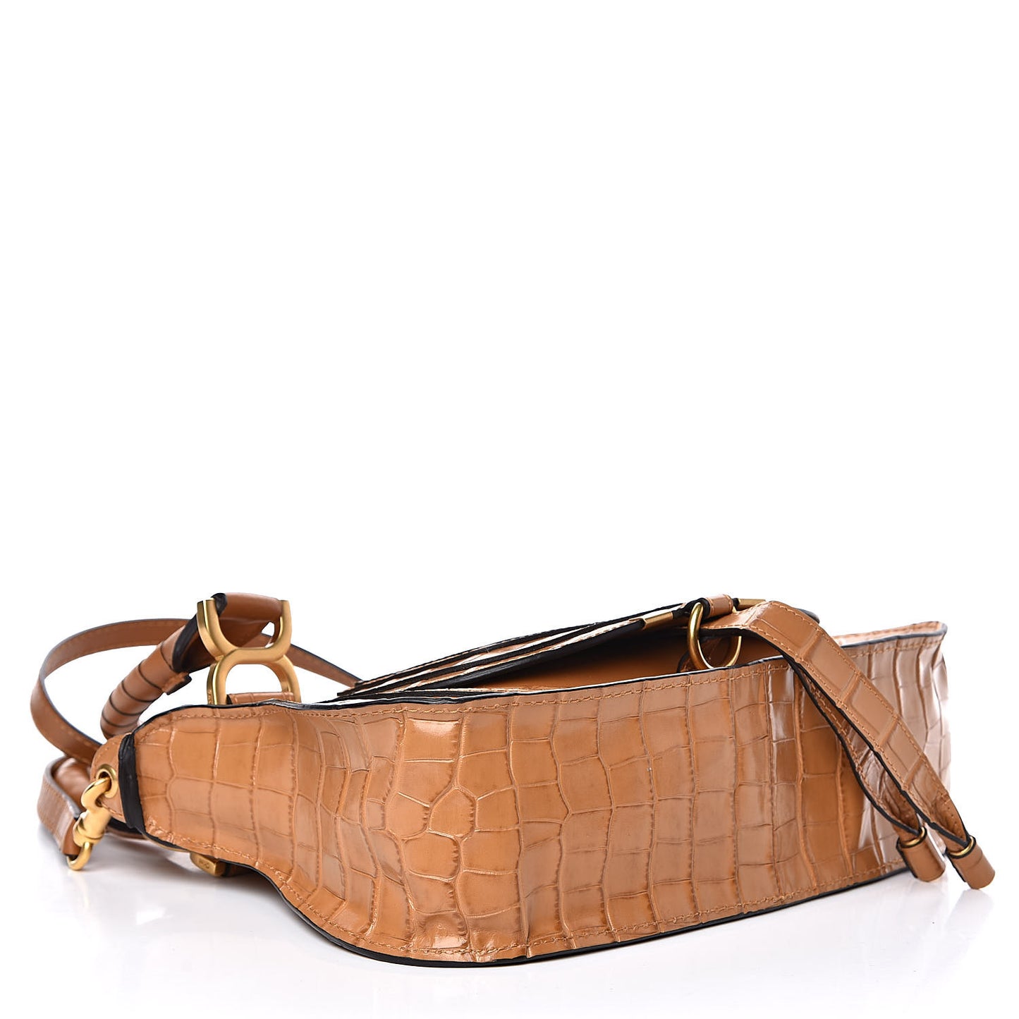 Calfskin Crocodile Embossed Small Marcie Satchel Autumnal Brown