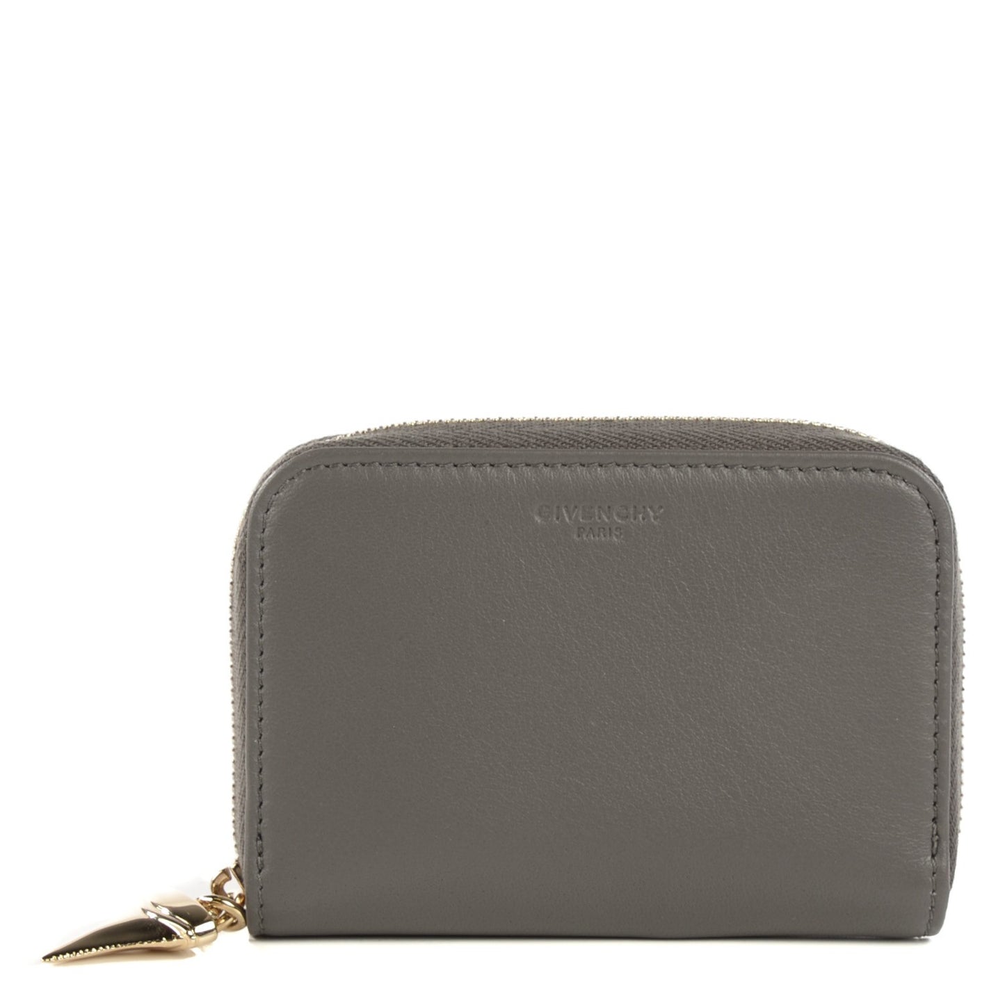 Lambskin Shark Lock Zip Around Compact Wallet Grey