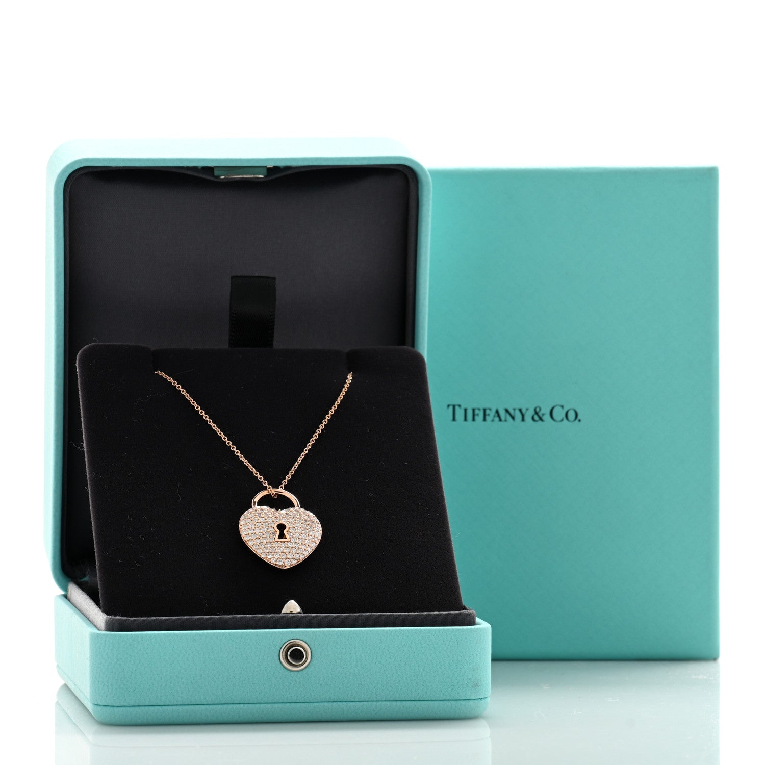 Tiffany 18k Rose Gold Diamond Large Heart Lock Pendant Necklace 5 of 5