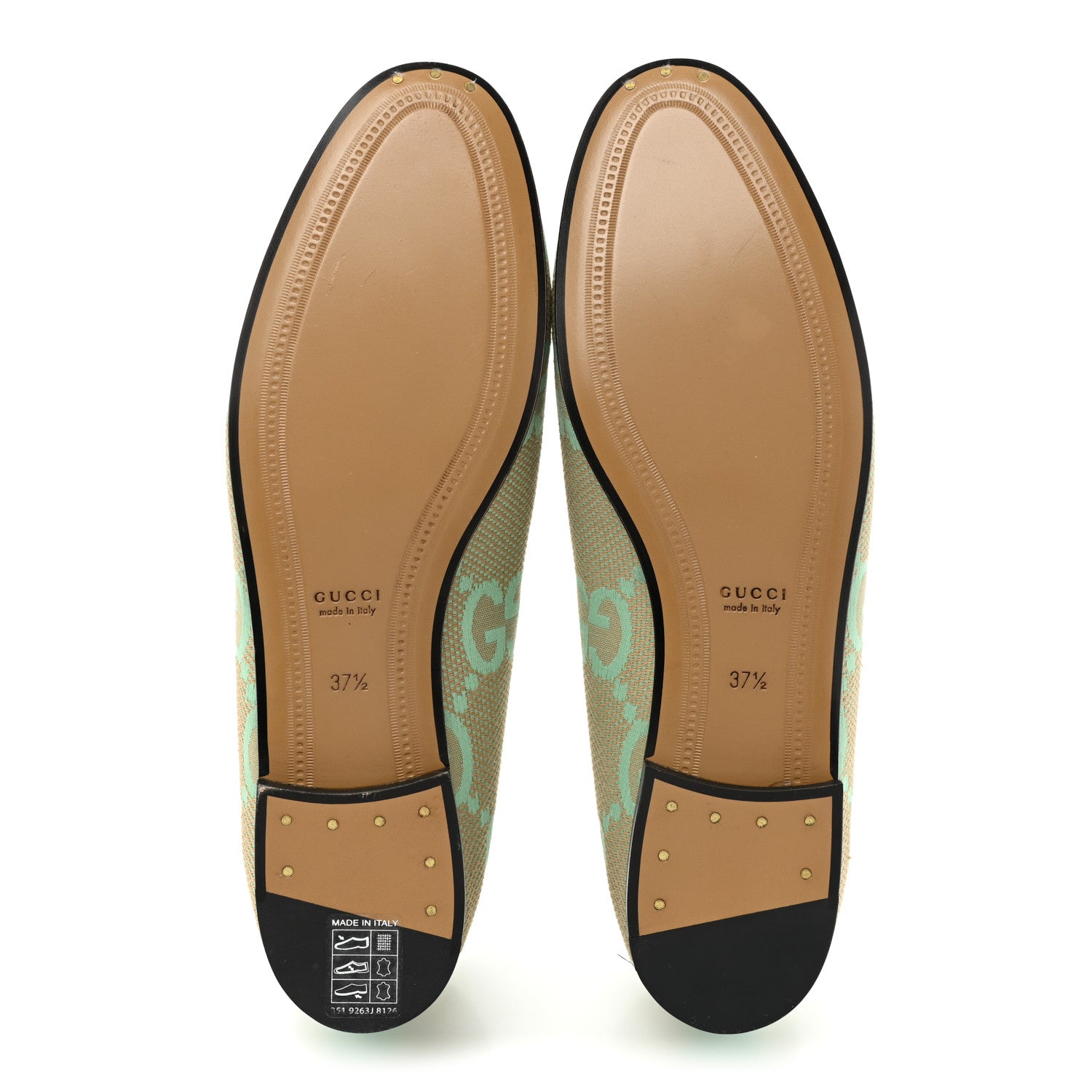 Gucci Canvas Monogram Jumbo GG Nappa Horsebit Womens Jordaan Loafers 37.5 Beige Pepperlight Mint 5 of 9