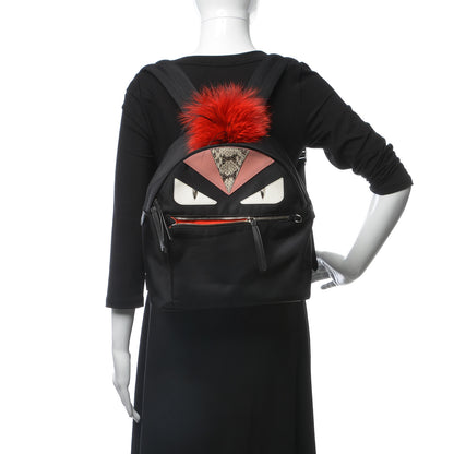 Fendi Nylon Vitello Dolce Elaphe Fox Fur Monster Eyes Backpack Black Natural Bordeaux Multicolor 2 of 8