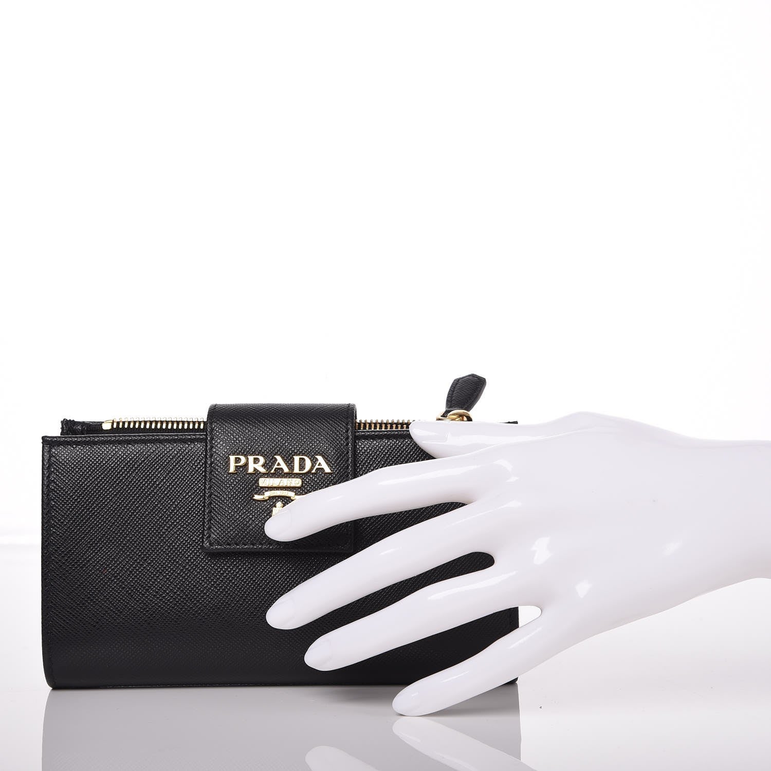 Prada Saffiano Metal Medium Wallet Black 2 of 7