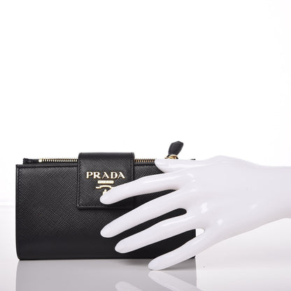 Prada Saffiano Metal Medium Wallet Black 2 of 7