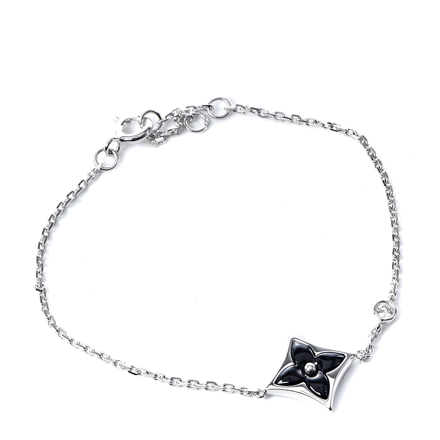 18K White Gold Black Onyx Diamond Color Blossom BB Bracelet