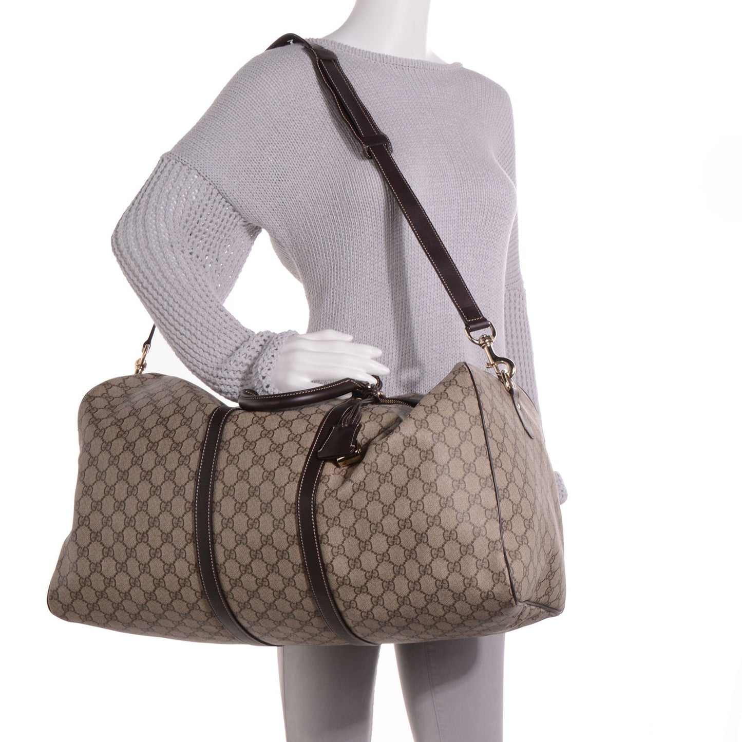 GG Plus Monogram Large Carry On Duffle Bag Brown