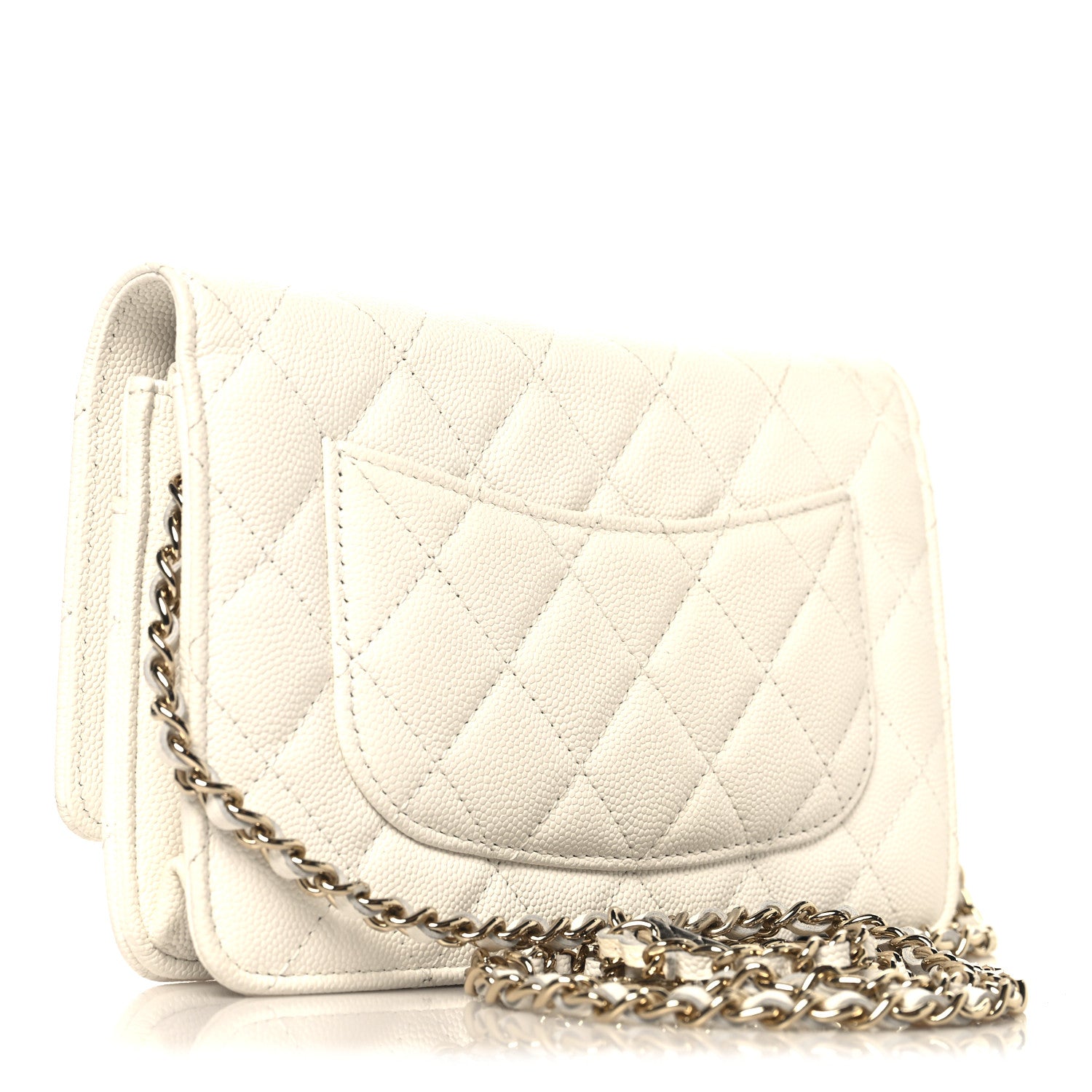 Chanel Shiny Caviar Quilted Flap Charm Wallet On Chain WOC White 3 of 12
