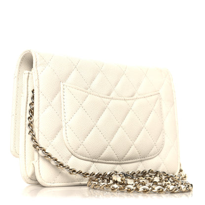 Chanel Shiny Caviar Quilted Flap Charm Wallet On Chain WOC White 3 of 12