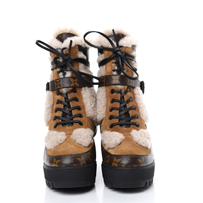Louis Vuitton Suede Calfskin Shearling Monogram Laureate Platform Desert Boots 37 Cognac 2 of 7