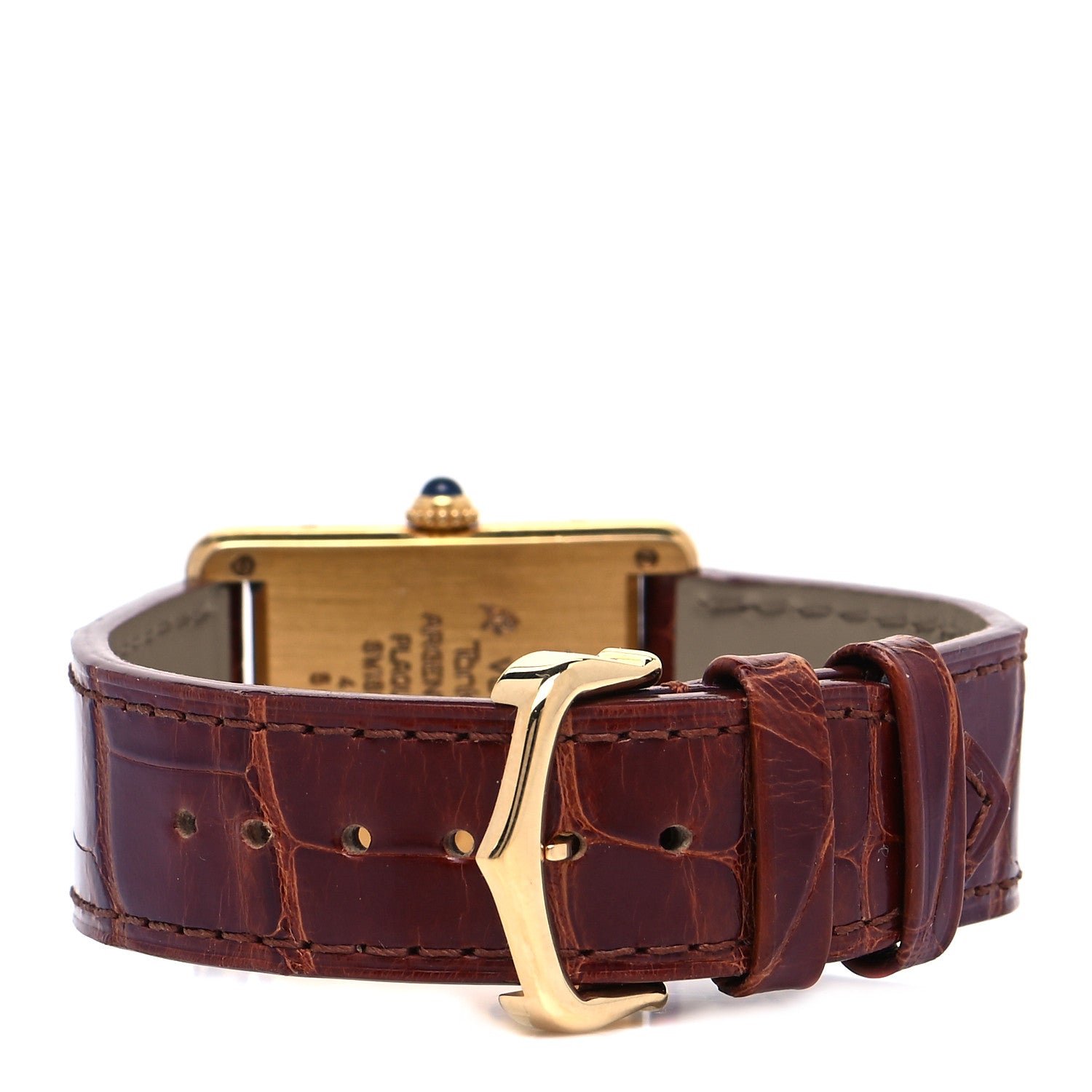 Cartier Sterling Silver Vermeil Alligator 23mm Must de Cartier Tank Quartz Watch Brown 3 of 5