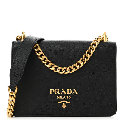 Prada Saffiano Chain Shoulder Bag Black 1 of 11