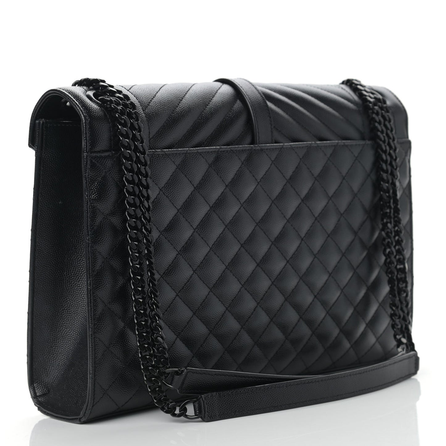 Grain De Poudre Textured Mixed Matelasse Large Triquilt Monogram Monochrome Satchel Black