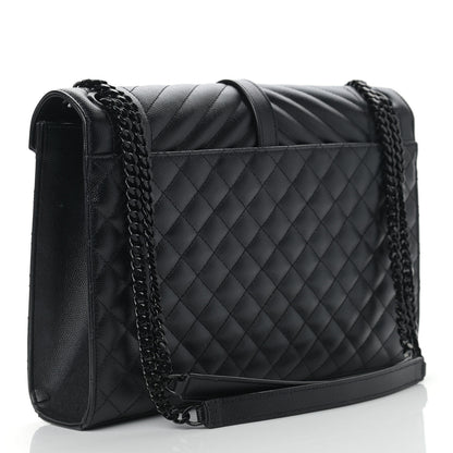 Saint Laurent Grain De Poudre Textured Mixed Matelasse Large Triquilt Monogram Monochrome Satchel Black 3 of 15